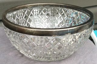 Antique Large Cut Glass or Crystal Bowl with Silver Rim Old Heavy 4
