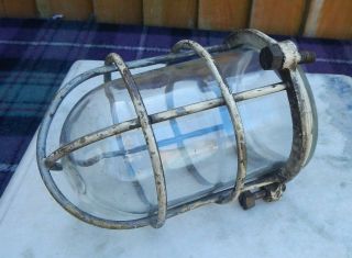 Antque/vintage Marine Boat Brass Caged Glass Bulkhead,  Mast,  Ships Galley Light