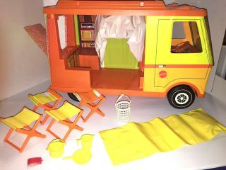 Vintage Mattel 1970 Barbie Country Camper W Accessories In Very Good Coldition