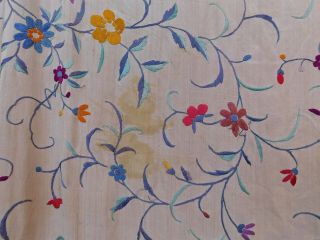 Antique Cream Silk Colorful Floral Embroidered Manton de Manila Piano Shawl Vtg 6