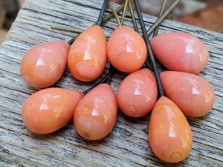 Vintage Lampwork Glass Embedded Wire Beads With Peachy Coral And Yellow Swirls