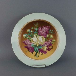Antique Large Sevres Porcelain Hand Painted Floral Plater & Raised Honey Gilding
