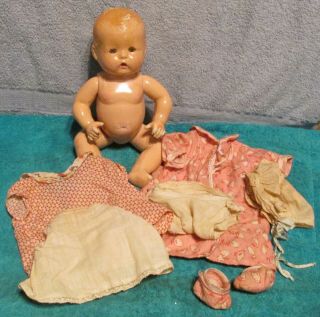 Antique Gem 12 " All Composition Baby Doll W/clothes Tin Eyes Crazing Loose Legs