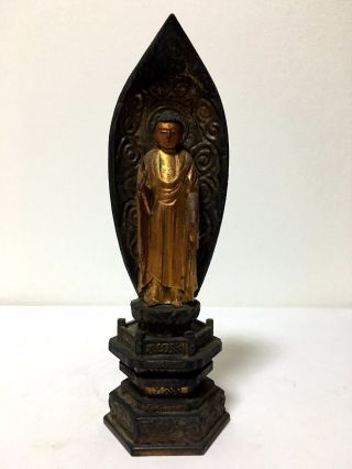 Old Japanese Japan,  Religious Jodo Shu Wooden Statue Of Buddha Amitabha 27cm