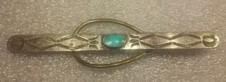 Vintage Fred Harvey Era Sterling Silver & Turquoise Tie Bar Tack Clasp