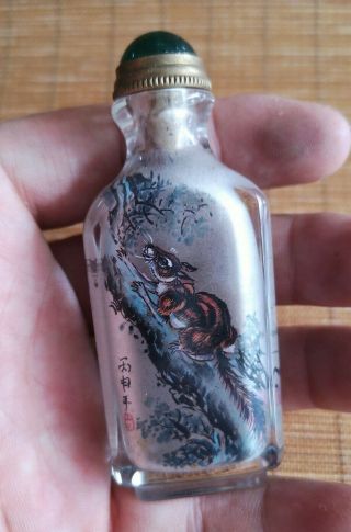 Unique Chinese Natural Crystal Hand Painting Animal Landscape Snuff Bottle Q1