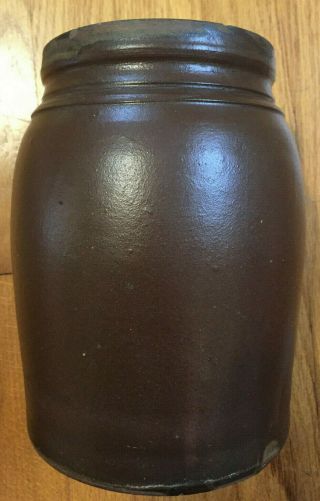 Antique Early Salt Glazed Wax Sealer Crock Jar 19th C.  - Brown - Farmhouse Decor