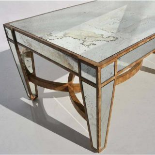 Mid Century Hollywood Regency Antique Mirrored Coffee Table - Gold leafed 5