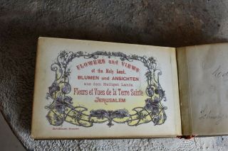 Antique 1918 Jerusalem Pressed Flowers & Views Holy Land Book Olive Wood Cover 2