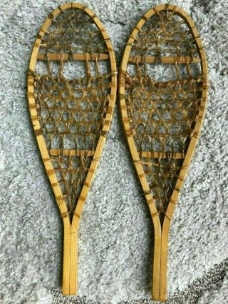 Vintage Antique Wooden Snow Shoes Canada 5 X 15.  75