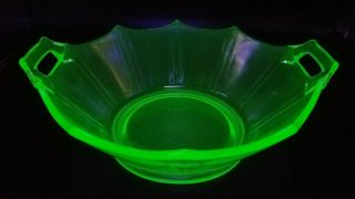Antique Uranium Vaseline Glass Handled Bowl 2