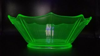 Antique Uranium Vaseline Glass Handled Bowl 3