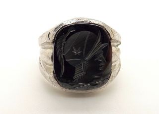 ANTIQUE STERLING SILVER MENS CARVED INTAGLIO SOLDIER CAMEO RING SIZE 6