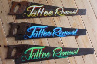 Tattoo Removal Rusty Vintage Saw Sign Plaque Man Cave Vw Bar Shop Barber