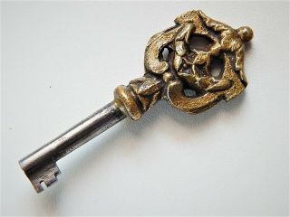2.  5/8 " Antique French Key,  Steel & Bronze,  18 - 19th Century,  Cabinet,  Furniture
