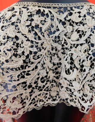 Victorian Gros Point de Venise Needlepoint Guipure Lace Bertha Collar Dress Trim 5