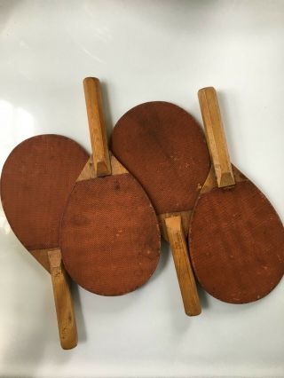 Antique Set Of 4 Wooden Ping Pong Table Tennis Paddles Bats