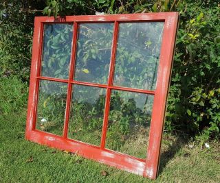 Architectural Salvage C.  1960s Rustic Barn Red,  Antique Window Sash 32x28