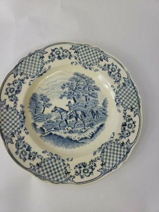 Fox Hunt Hunting Dinner Plate Royal Venton Ware Blue England Antiques 9 "