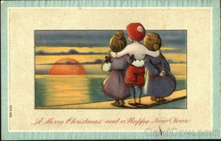 Children A Merry Christmas And A Happy Year Antique Postcard Vintage