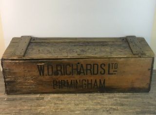 Large Antique Wooden Pine W.  D Richards Ltd Birmingham Storage Box Crate.