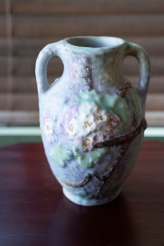 Weller Silvertone Doubled Handled Vase 8”