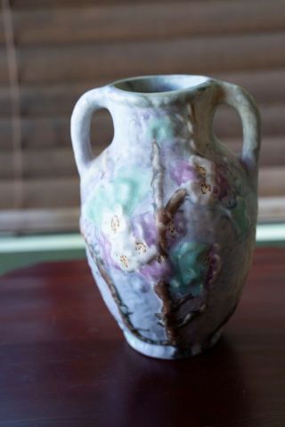 Weller Silvertone Doubled Handled Vase 8” 2