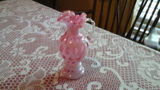 Antique Fenton Pink Ruffled Pitcher,  With Dots,  Very Pretty,  7 " T.  See Pictures