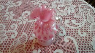 ANTIQUE FENTON PINK RUFFLED PITCHER,  WITH DOTS,  VERY PRETTY,  7 
