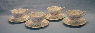 4 Queen Anne Royal Bridal Gown Teacups & Saucers