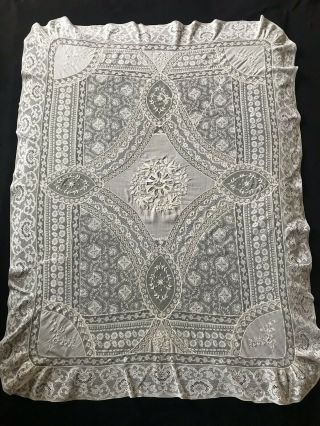 Lovely Antique Normandy Lace Table Cover 42 " X 33 ",  White,