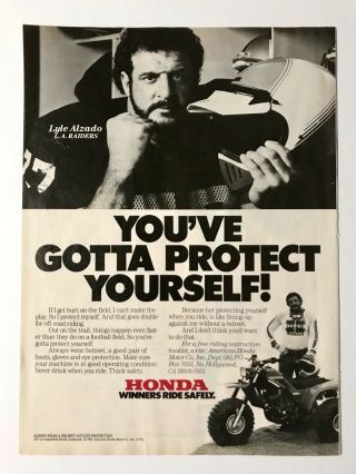1985 Honda Winners Ride Safely Atc250sx Lyle Alzado Vintage Print Ad La Raiders