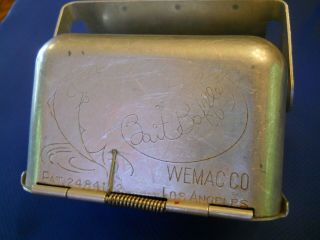 Old Vintage 1950 Bait Baffle Aluminum Fishing Worm Cricket Belt Can 2