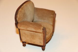 Vintage German Dollhouse Miniature Velvet Upholstered Club chair - wood - handmade 2