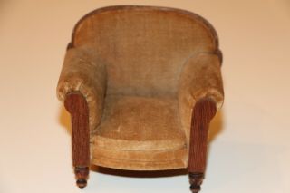Vintage German Dollhouse Miniature Velvet Upholstered Club chair - wood - handmade 3