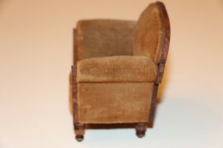 Vintage German Dollhouse Miniature Velvet Upholstered Club chair - wood - handmade 7
