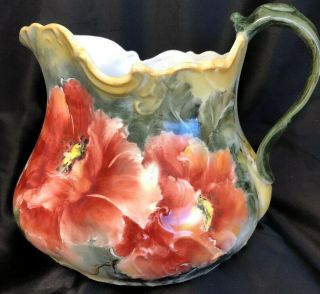 Antique Style Hand - Painted Porcelain Picture Vase Orange Poppies