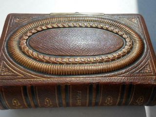 Stunning Antique Tooled Leather & Brass Prayer Book Bible Gauffered Pages 1860