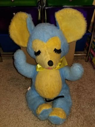 Vintage Rushton Company Plush Blue Yellow Mouse 16 " Tall Stuffed Animal