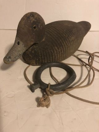 Vintage Antique Duck Decoy Factory Glass Eye W Weight