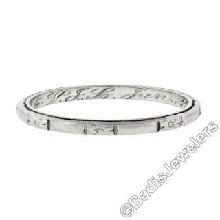 1941 Antique Art Deco Platinum 1.  6mm Etched Stackable Eternity Wedding Band Ring