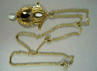 Antique Victorian 14K Yellow Gold Lavalier w/ Red Garnet & Pearls,  Signed,  6.  2g 2