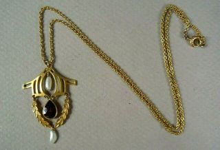 Antique Victorian 14K Yellow Gold Lavalier w/ Red Garnet & Pearls,  Signed,  6.  2g 4
