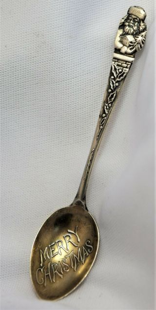Vintage Merry Christmas Santa Demitasse Sterling Silver Souvenir Spoon 3 3/8 "