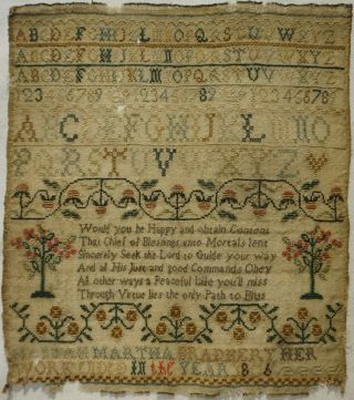 Early 19th Century Verse & Alphabet Sampler By Hannah Martha Bradbury - 1806