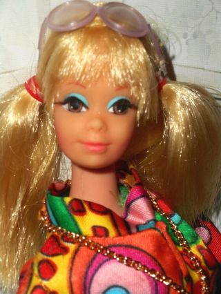 Vintage Barbie Tnt Pj Doll In Mod Clone Circle Jumpsuit Belt Necklace & Shoes