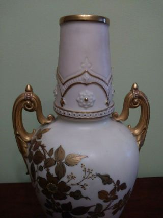 Antique ROYAL WORCESTER Two Handled Hand Painted Floral Ivory VASE 12.  5 