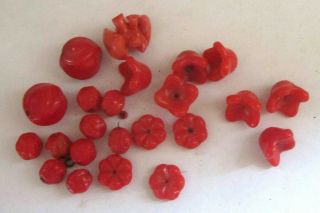Antique Vintage Red Glass Loose 23 Beads For Jewelry Making