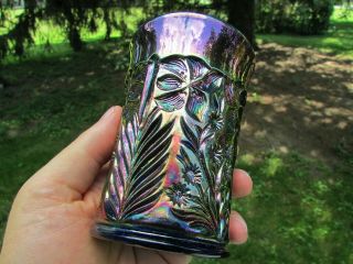 Riihimaki Tiger Lily Antique Carnival Glass Tumbler Blue Absolutely Gorgeous