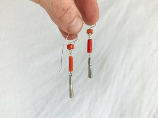 Antique Berber Silver And Coral Earrings.  Sterling Silver.  Morocco.